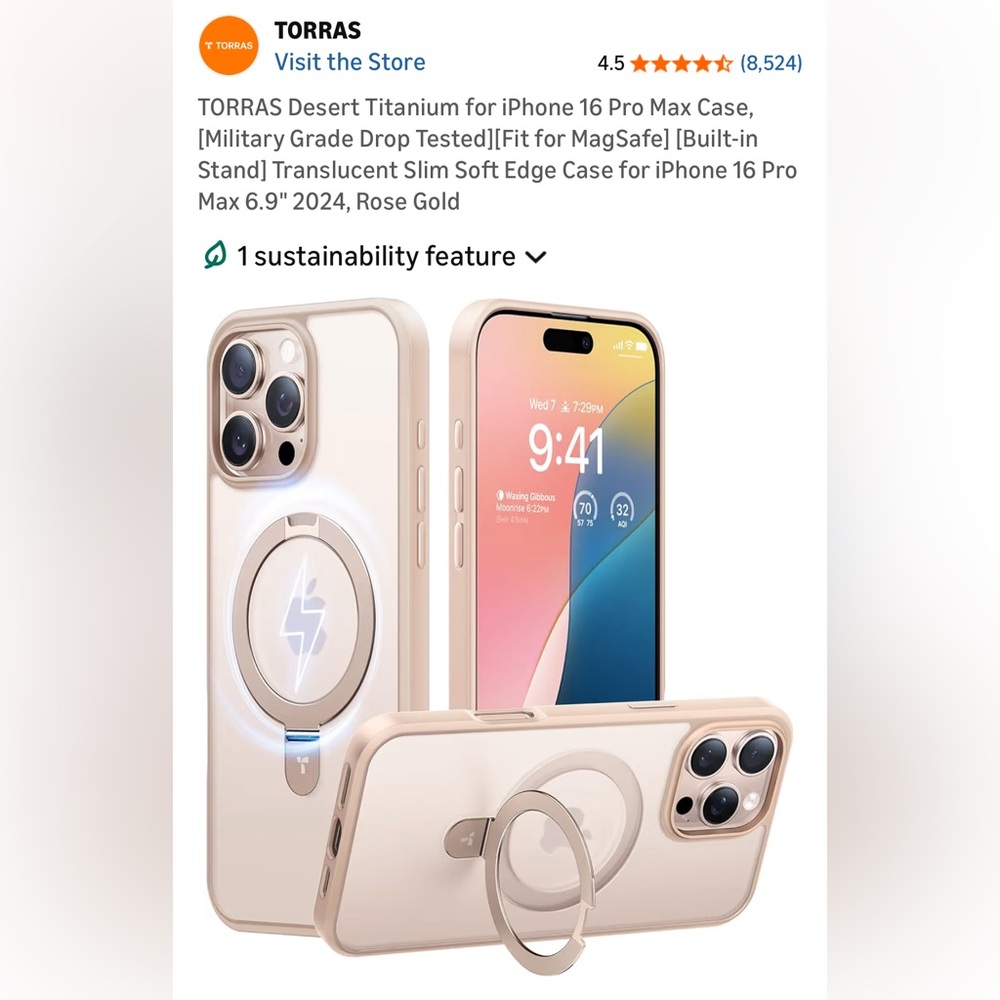 NIB Torras iPhone 16 Pro Max Phone Case 6.9" Rose Gold Mag Safe Translucent
